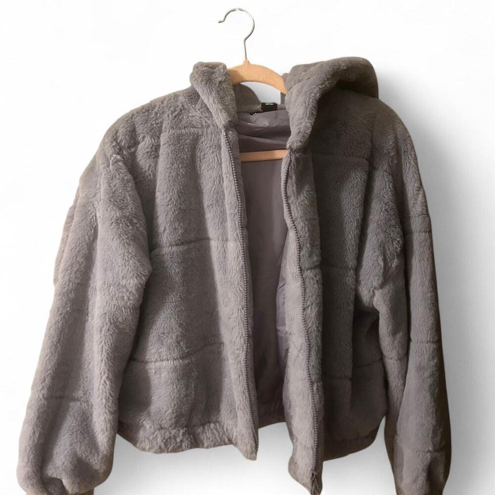 Purple faux fur hooded jacket